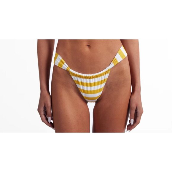 SAME Los Angeles Bottom Swim Womens High Rise Striped Yellow/White Small NWT - Picture 2 of 11